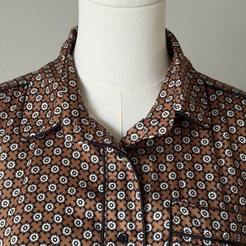 Avantlook Brown Daisy Floral Button-Front Shirt Blouse / Boho Retro - Picture 2 of 11